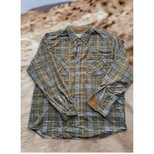 Haband Mens Olive Green Plaid Flannel Shirt Corduroy Trim Size M Style 125